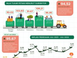 Nilai Tukar Petani, Juli 2022 Menurun 0,32 Persen, Jika Dibandingkan Dengan Periode Bulan Juni 2022