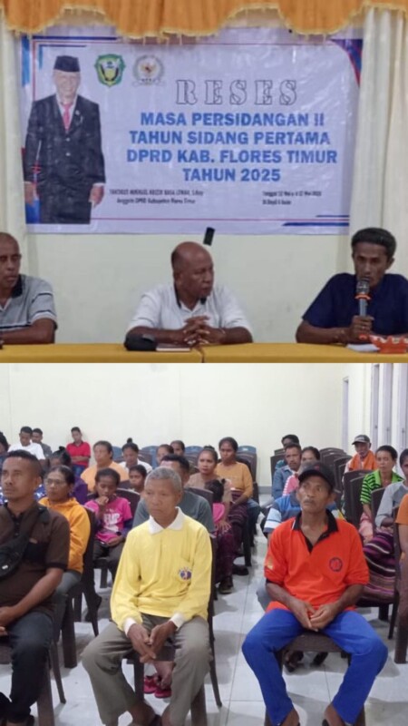 Anggota DPRD Flotim periode 2024-2029 Partai Perindo Dapil Solor, Yakobus Mikael Krizik Basa Lewar,S.Kep sedang Reses Masa Persidangan II Tahun Sidang Pertama 2025, di Pulau Solor beberapa waktu lalu dihadiri banyak massa rakyat pemilih; Foto (YL/OLA/Ranakanews.com)