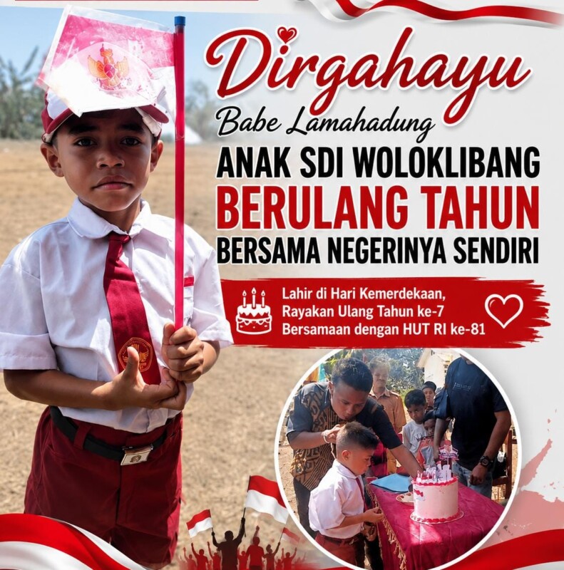 Dirgahayu Babe Lamahadung, Anak SDI Woloklibang Adonara Barat Kabupaten Flores Timur, yang ikut bergembira merayakan Hari Ulang Tahun ke 7, bertepatan dengan HUT Proklamasi Kemerdekaan Republik Indonesia ke 81: Foto (HD/OLA/Ranakanews.com)