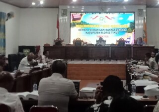 Anggota Badan Anggaran DPRD Flotim dari Partai Golkar, Yoseph Sani Bethan saat berbicara di forum Rapat Banggar yang dipimpin Ketua DPRD Flotim, Albert Ola Sinour, Jumat 25 September 2026 malam dalam evaluasi kegiatan OPD dan penetapan APBD perubahan tahun 2026: Foto (OLA/Ranakanews.com)
